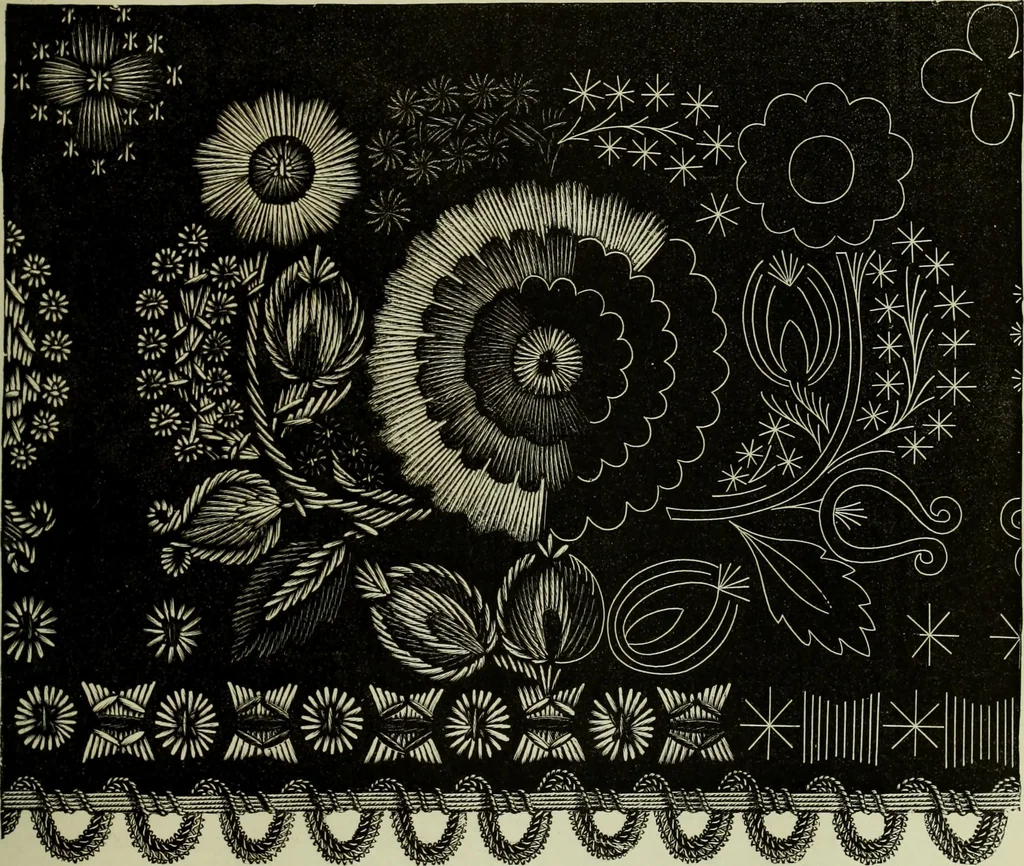 An illustration from The dictionary of needlework : an encyclopaedia of artistic, plain, and fancy needlework dealing fully with the details of all the stitches employed, the method of working, the materials used, the meaning of technical terms, and, where necessary, tracing the origin and history of the various works described, 1882, leaf 109