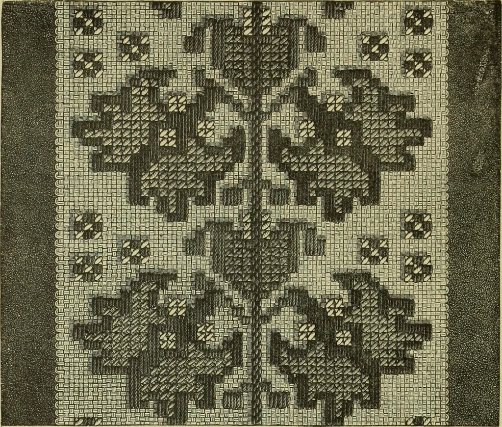 An illustration from The dictionary of needlework : an encyclopaedia of artistic, plain, and fancy needlework dealing fully with the details of all the stitches employed, the method of working, the materials used, the meaning of technical terms, and, where necessary, tracing the origin and history of the various works described, 1882, leaf 131