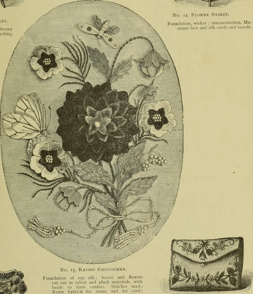 An illustration from The dictionary of needlework : an encyclopaedia of artistic, plain, and fancy needlework dealing fully with the details of all the stitches employed, the method of working, the materials used, the meaning of technical terms, and, where necessary, tracing the origin and history of the various works described, 1882, leaf 135