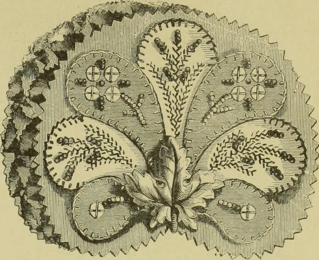 An illustration from The dictionary of needlework : an encyclopaedia of artistic, plain, and fancy needlework dealing fully with the details of all the stitches employed, the method of working, the materials used, the meaning of technical terms, and, where necessary, tracing the origin and history of the various works described, 1882, leaf 151