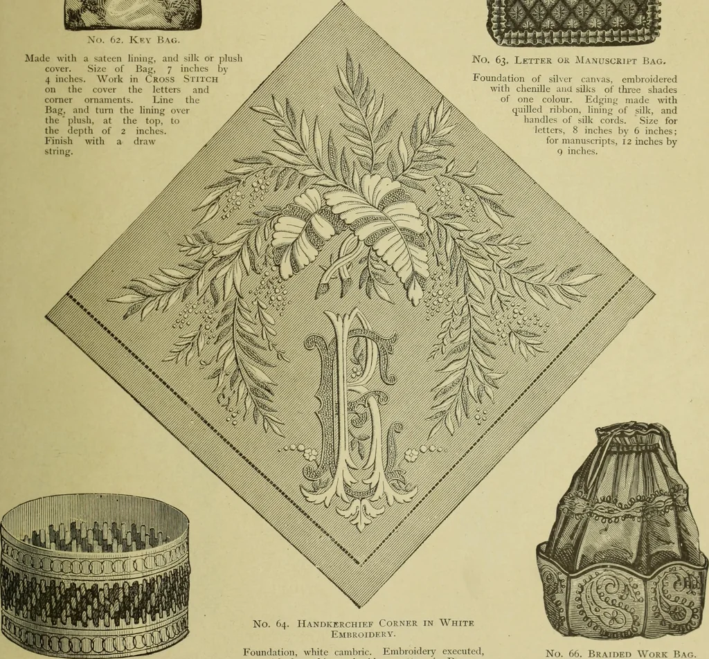 An illustration from The dictionary of needlework : an encyclopaedia of artistic, plain, and fancy needlework dealing fully with the details of all the stitches employed, the method of working, the materials used, the meaning of technical terms, and, where necessary, tracing the origin and history of the various works described, 1882, leaf 165