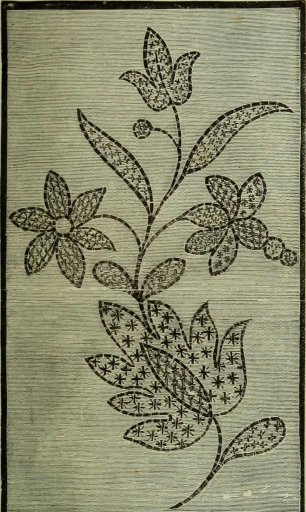 An illustration from The dictionary of needlework : an encyclopaedia of artistic, plain, and fancy needlework dealing fully with the details of all the stitches employed, the method of working, the materials used, the meaning of technical terms, and, where necessary, tracing the origin and history of the various works described, 1882, leaf 19