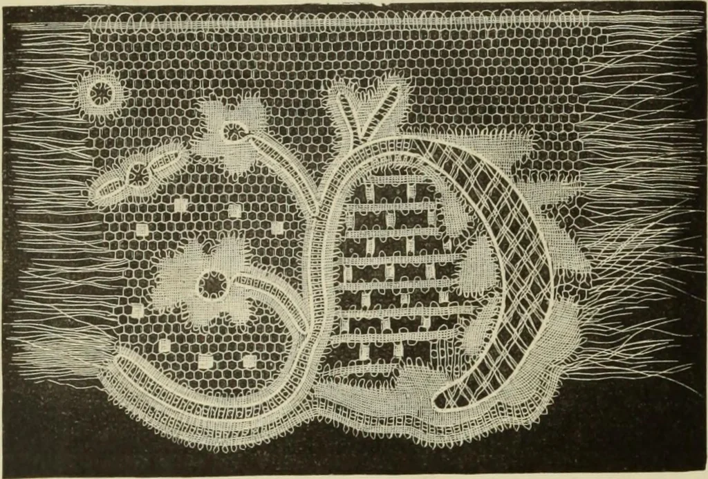 An illustration from The dictionary of needlework : an encyclopaedia of artistic, plain, and fancy needlework dealing fully with the details of all the stitches employed, the method of working, the materials used, the meaning of technical terms, and, where necessary, tracing the origin and history of the various works described, 1882, leaf 42
