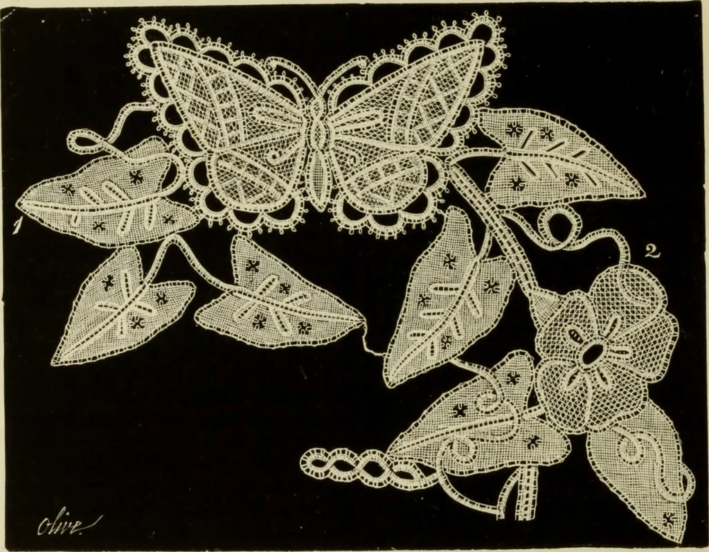 An illustration from The dictionary of needlework : an encyclopaedia of artistic, plain, and fancy needlework dealing fully with the details of all the stitches employed, the method of working, the materials used, the meaning of technical terms, and, where necessary, tracing the origin and history of the various works described, 1882, leaf 76