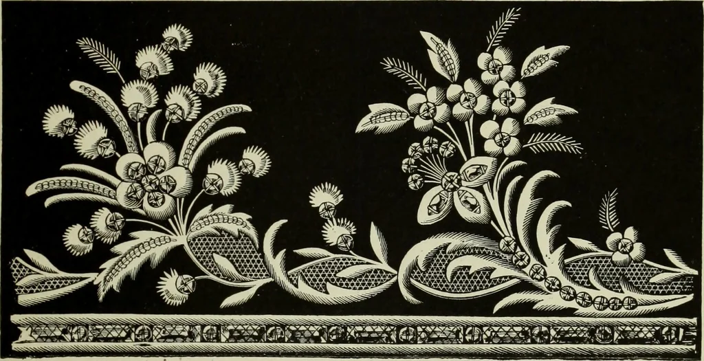An illustration from The dictionary of needlework : an encyclopaedia of artistic, plain, and fancy needlework dealing fully with the details of all the stitches employed, the method of working, the materials used, the meaning of technical terms, and, where necessary, tracing the origin and history of the various works described, 1882, leaf 103
