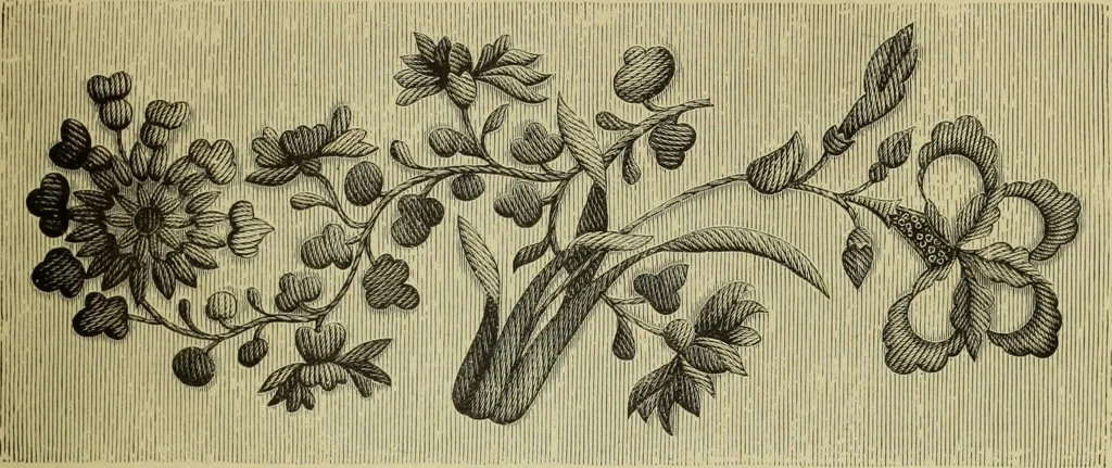 An illustration from The dictionary of needlework : an encyclopaedia of artistic, plain, and fancy needlework dealing fully with the details of all the stitches employed, the method of working, the materials used, the meaning of technical terms, and, where necessary, tracing the origin and history of the various works described, 1882, leaf 129