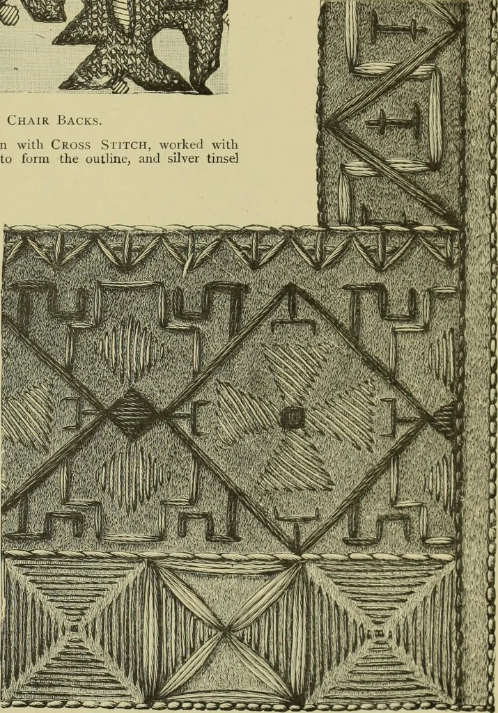 An illustration from The dictionary of needlework : an encyclopaedia of artistic, plain, and fancy needlework dealing fully with the details of all the stitches employed, the method of working, the materials used, the meaning of technical terms, and, where necessary, tracing the origin and history of the various works described, 1882, leaf 135