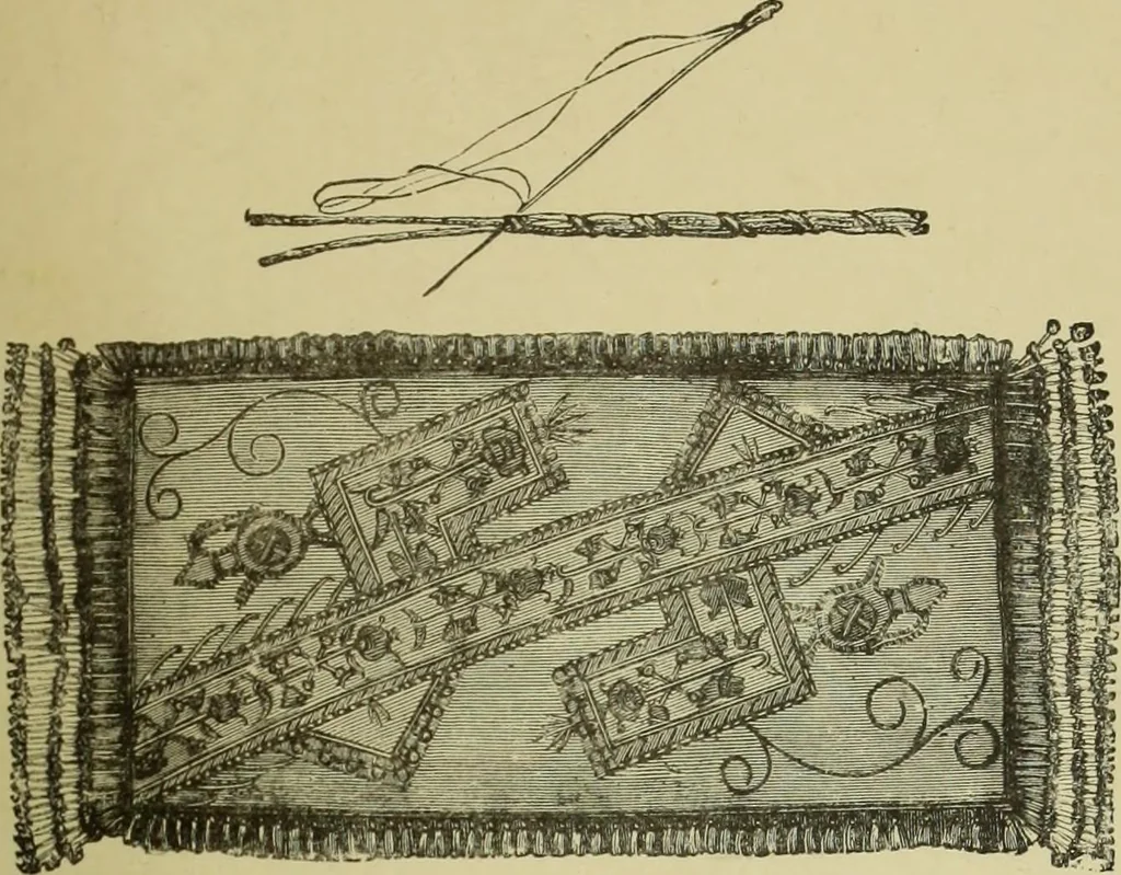 An illustration from The dictionary of needlework : an encyclopaedia of artistic, plain, and fancy needlework dealing fully with the details of all the stitches employed, the method of working, the materials used, the meaning of technical terms, and, where necessary, tracing the origin and history of the various works described, 1882, leaf 155
