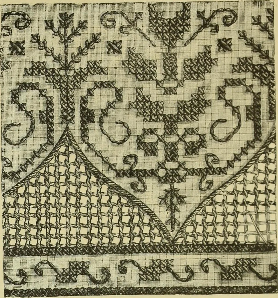 An illustration from The dictionary of needlework : an encyclopaedia of artistic, plain, and fancy needlework dealing fully with the details of all the stitches employed, the method of working, the materials used, the meaning of technical terms, and, where necessary, tracing the origin and history of the various works described, 1882, leaf 167