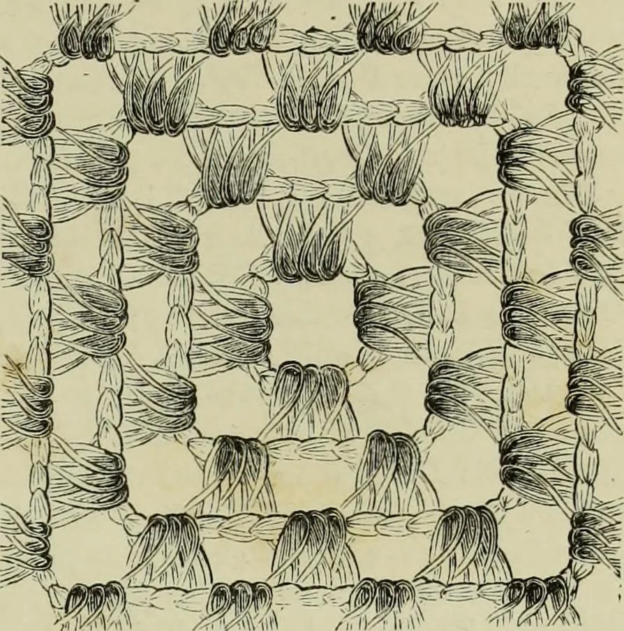 An illustration from The dictionary of needlework : an encyclopaedia of artistic, plain, and fancy needlework dealing fully with the details of all the stitches employed, the method of working, the materials used, the meaning of technical terms, and, where necessary, tracing the origin and history of the various works described, 1882, leaf 31