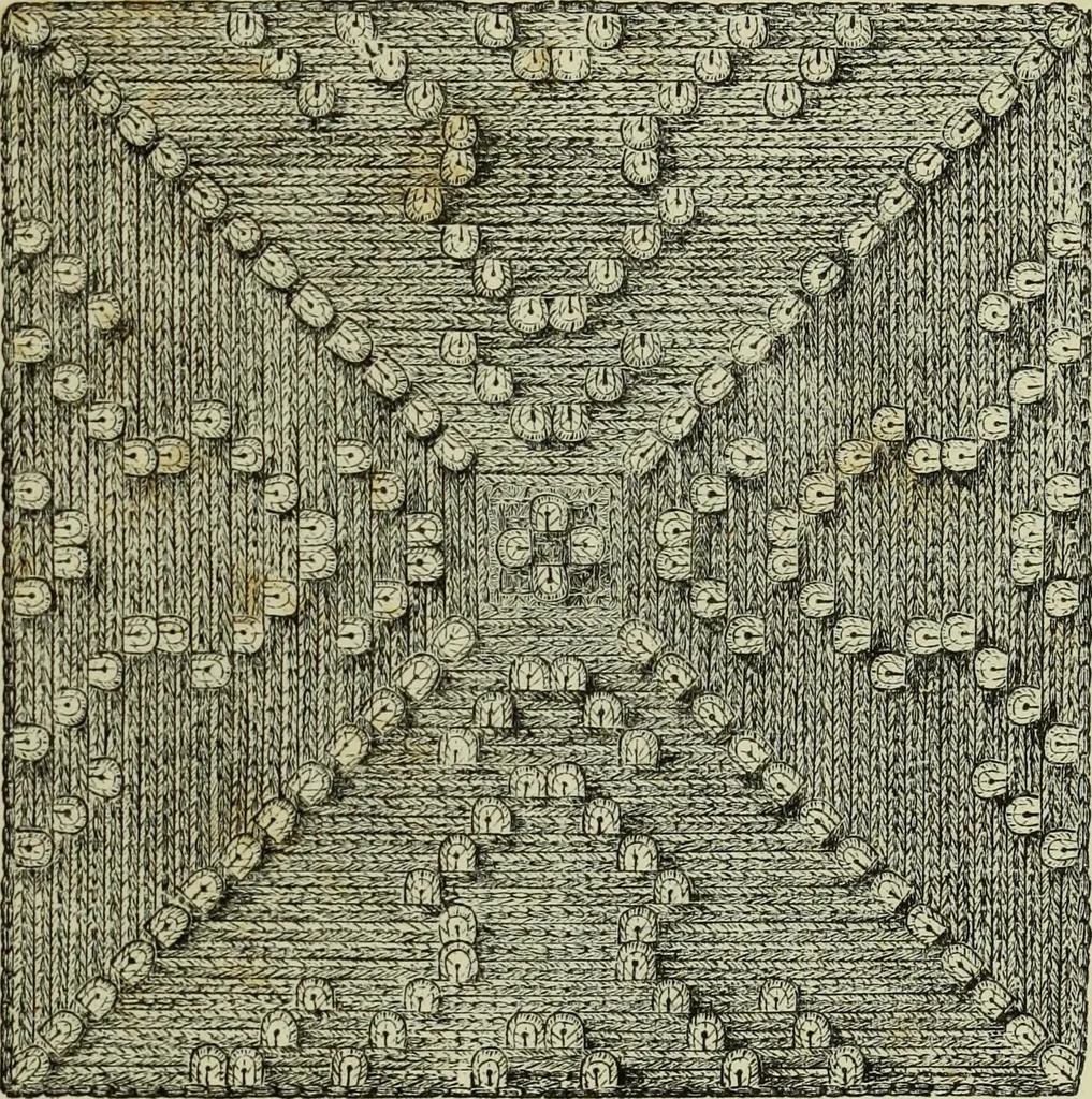 An illustration from The dictionary of needlework : an encyclopaedia of artistic, plain, and fancy needlework dealing fully with the details of all the stitches employed, the method of working, the materials used, the meaning of technical terms, and, where necessary, tracing the origin and history of the various works described, 1882, leaf 35