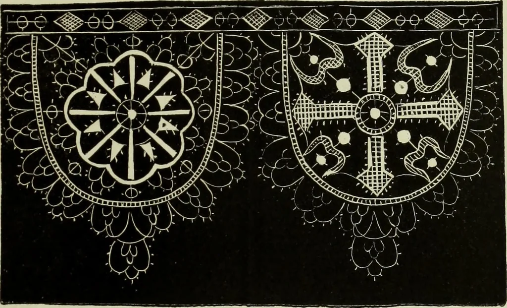 An illustration from The dictionary of needlework : an encyclopaedia of artistic, plain, and fancy needlework dealing fully with the details of all the stitches employed, the method of working, the materials used, the meaning of technical terms, and, where necessary, tracing the origin and history of the various works described, 1882, leaf 55