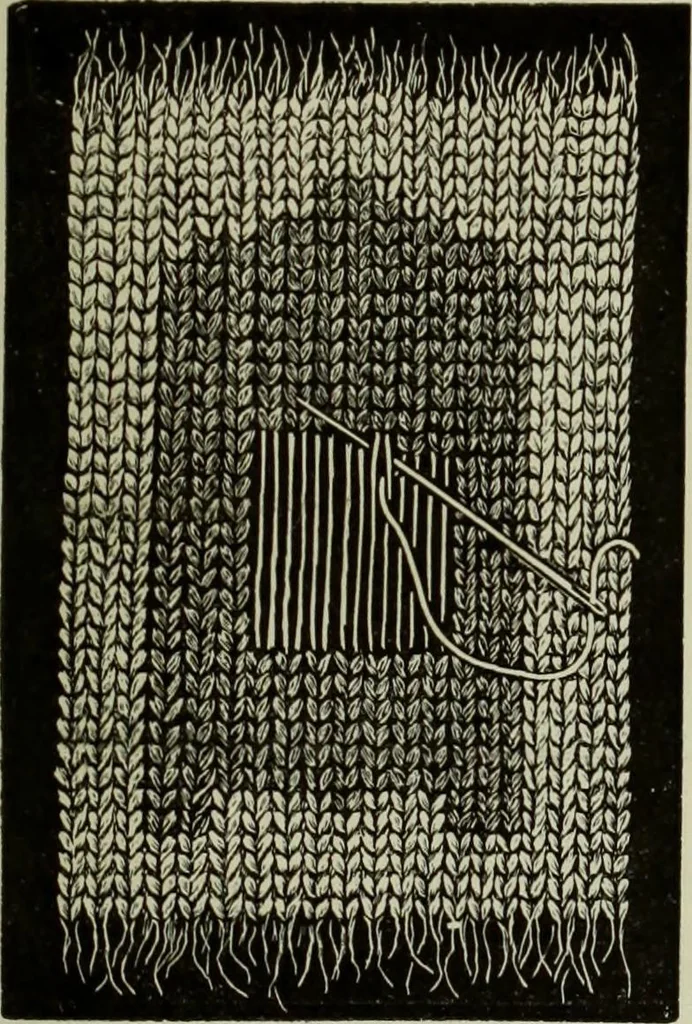 An illustration from The dictionary of needlework : an encyclopaedia of artistic, plain, and fancy needlework dealing fully with the details of all the stitches employed, the method of working, the materials used, the meaning of technical terms, and, where necessary, tracing the origin and history of the various works described, 1882, leaf 65