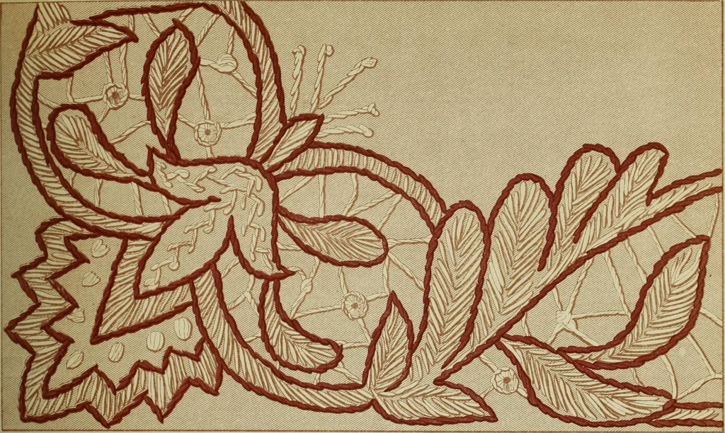An illustration from The dictionary of needlework : an encyclopaedia of artistic, plain, and fancy needlework dealing fully with the details of all the stitches employed, the method of working, the materials used, the meaning of technical terms, and, where necessary, tracing the origin and history of the various works described, 1882, leaf 97