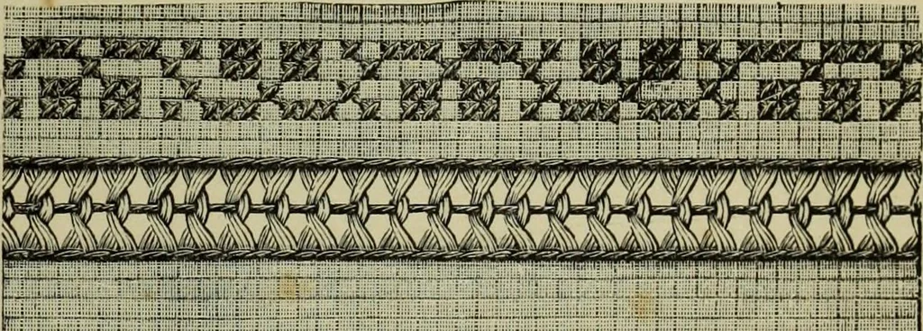 An illustration from The dictionary of needlework : an encyclopaedia of artistic, plain, and fancy needlework dealing fully with the details of all the stitches employed, the method of working, the materials used, the meaning of technical terms, and, where necessary, tracing the origin and history of the various works described, 1882, leaf 117