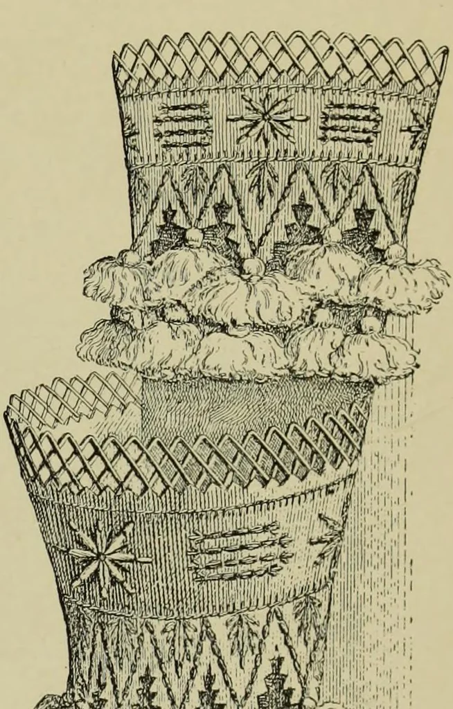An illustration from The dictionary of needlework : an encyclopaedia of artistic, plain, and fancy needlework dealing fully with the details of all the stitches employed, the method of working, the materials used, the meaning of technical terms, and, where necessary, tracing the origin and history of the various works described, 1882, leaf 119