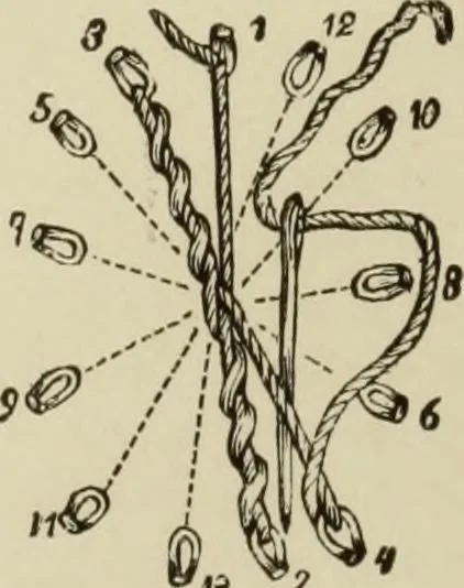 An illustration from The dictionary of needlework : an encyclopaedia of artistic, plain, and fancy needlework dealing fully with the details of all the stitches employed, the method of working, the materials used, the meaning of technical terms, and, where necessary, tracing the origin and history of the various works described, 1882, leaf 14