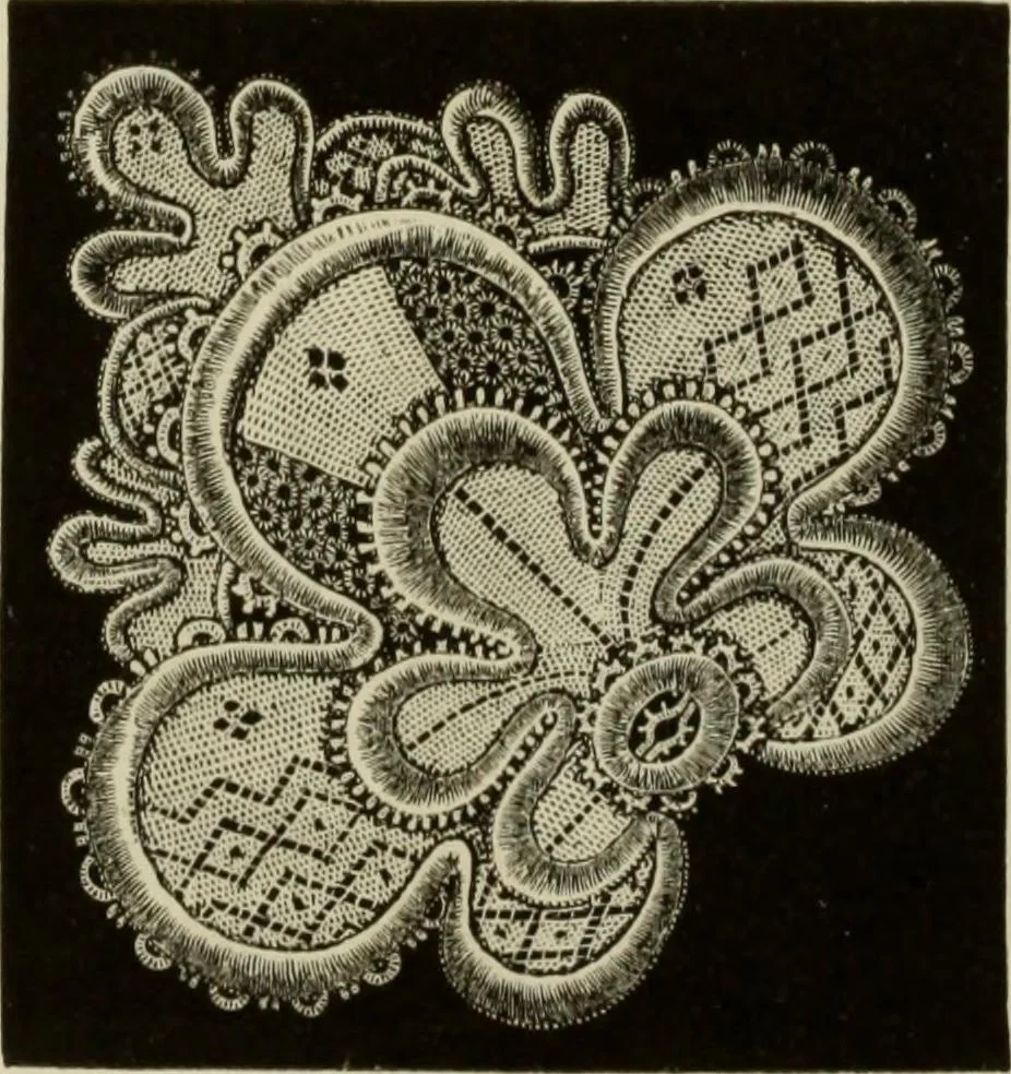 An illustration from The dictionary of needlework : an encyclopaedia of artistic, plain, and fancy needlework dealing fully with the details of all the stitches employed, the method of working, the materials used, the meaning of technical terms, and, where necessary, tracing the origin and history of the various works described, 1882, leaf 28