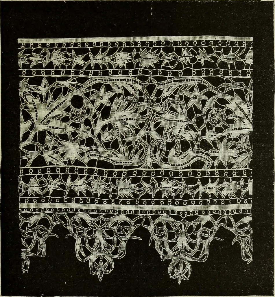 An illustration from The dictionary of needlework : an encyclopaedia of artistic, plain, and fancy needlework dealing fully with the details of all the stitches employed, the method of working, the materials used, the meaning of technical terms, and, where necessary, tracing the origin and history of the various works described, 1882, leaf 51