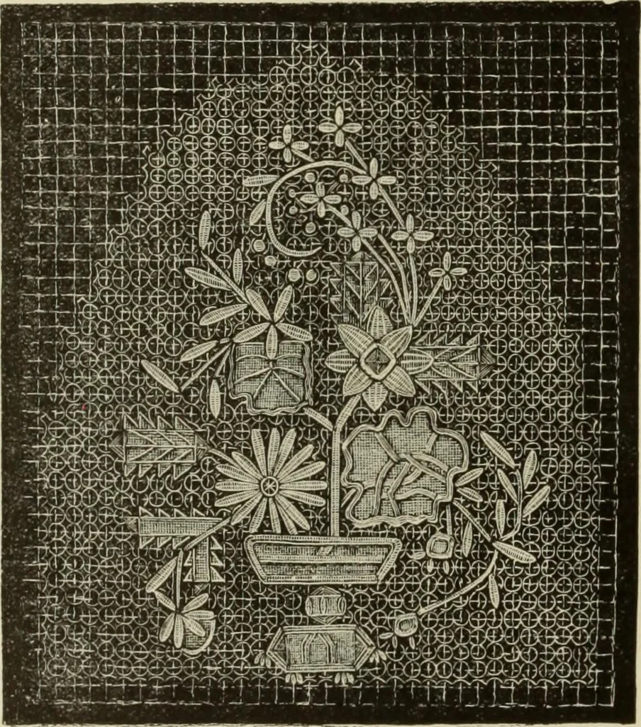 An illustration from The dictionary of needlework : an encyclopaedia of artistic, plain, and fancy needlework dealing fully with the details of all the stitches employed, the method of working, the materials used, the meaning of technical terms, and, where necessary, tracing the origin and history of the various works described, 1882, leaf 56