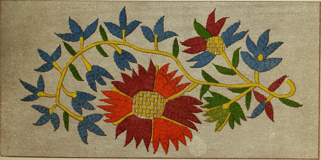 An illustration from The dictionary of needlework : an encyclopaedia of artistic, plain, and fancy needlework dealing fully with the details of all the stitches employed, the method of working, the materials used, the meaning of technical terms, and, where necessary, tracing the origin and history of the various works described, 1882, leaf 63