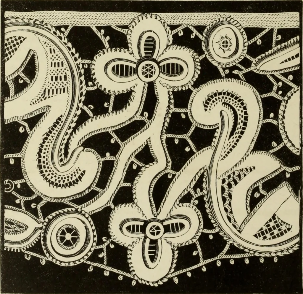 An illustration from The dictionary of needlework : an encyclopaedia of artistic, plain, and fancy needlework dealing fully with the details of all the stitches employed, the method of working, the materials used, the meaning of technical terms, and, where necessary, tracing the origin and history of the various works described, 1882, leaf 90