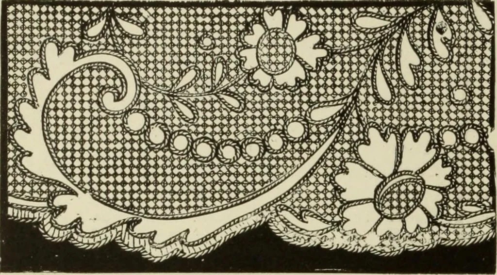 An illustration from The dictionary of needlework : an encyclopaedia of artistic, plain, and fancy needlework dealing fully with the details of all the stitches employed, the method of working, the materials used, the meaning of technical terms, and, where necessary, tracing the origin and history of the various works described, 1882, leaf 92