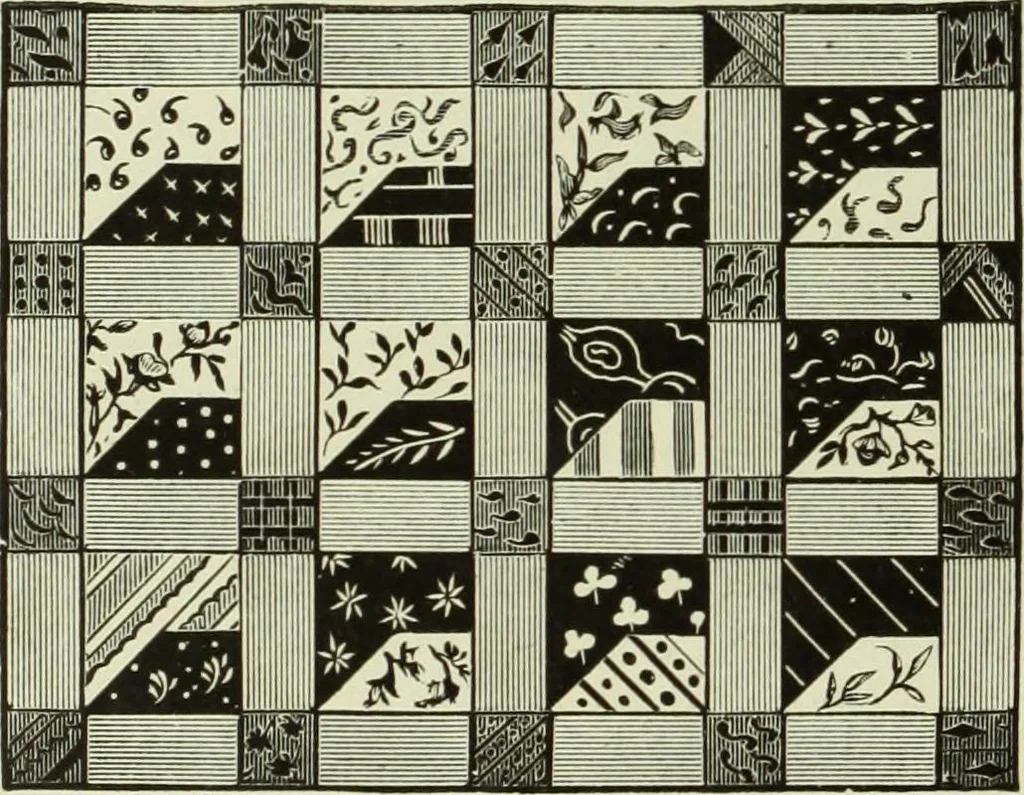 An illustration from The dictionary of needlework : an encyclopaedia of artistic, plain, and fancy needlework dealing fully with the details of all the stitches employed, the method of working, the materials used, the meaning of technical terms, and, where necessary, tracing the origin and history of the various works described, 1882, leaf 113