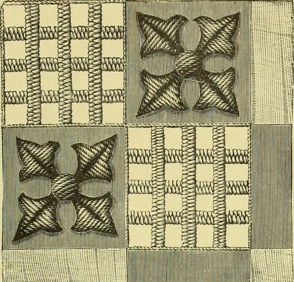 An illustration from The dictionary of needlework : an encyclopaedia of artistic, plain, and fancy needlework dealing fully with the details of all the stitches employed, the method of working, the materials used, the meaning of technical terms, and, where necessary, tracing the origin and history of the various works described, 1882, leaf 128