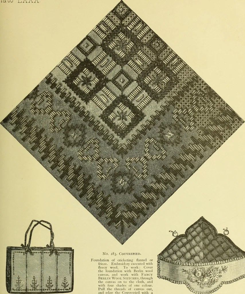 An illustration from The dictionary of needlework : an encyclopaedia of artistic, plain, and fancy needlework dealing fully with the details of all the stitches employed, the method of working, the materials used, the meaning of technical terms, and, where necessary, tracing the origin and history of the various works described, 1882, leaf 132