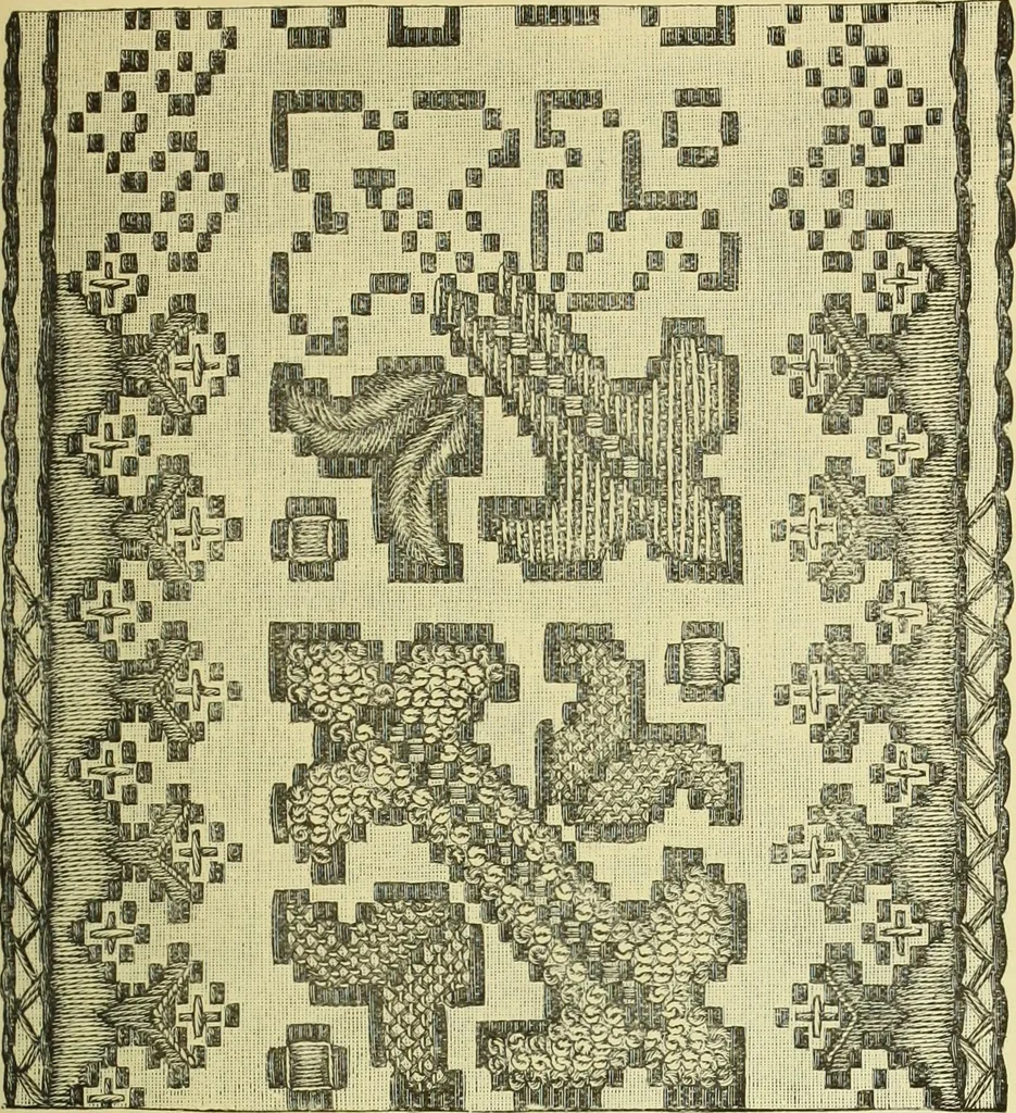 An illustration from The dictionary of needlework : an encyclopaedia of artistic, plain, and fancy needlework dealing fully with the details of all the stitches employed, the method of working, the materials used, the meaning of technical terms, and, where necessary, tracing the origin and history of the various works described, 1882, leaf 138