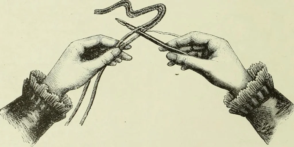 An illustration from The dictionary of needlework : an encyclopaedia of artistic, plain, and fancy needlework dealing fully with the details of all the stitches employed, the method of working, the materials used, the meaning of technical terms, and, where necessary, tracing the origin and history of the various works described, 1882, leaf 35