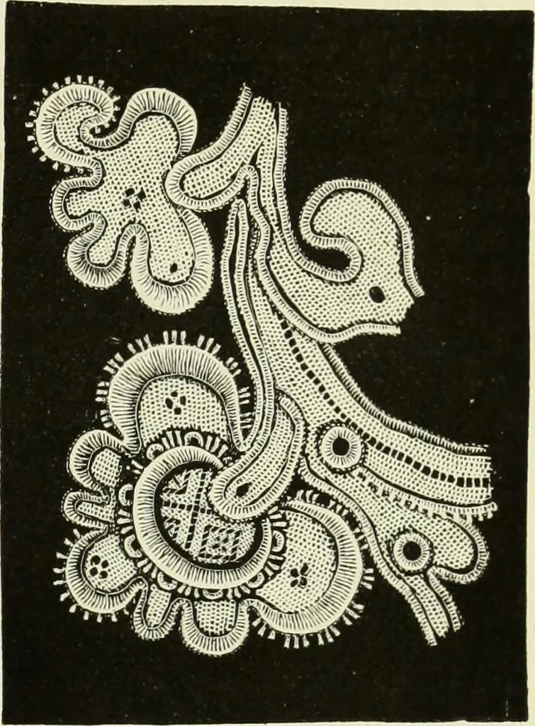 An illustration from The dictionary of needlework : an encyclopaedia of artistic, plain, and fancy needlework dealing fully with the details of all the stitches employed, the method of working, the materials used, the meaning of technical terms, and, where necessary, tracing the origin and history of the various works described, 1882, leaf 46