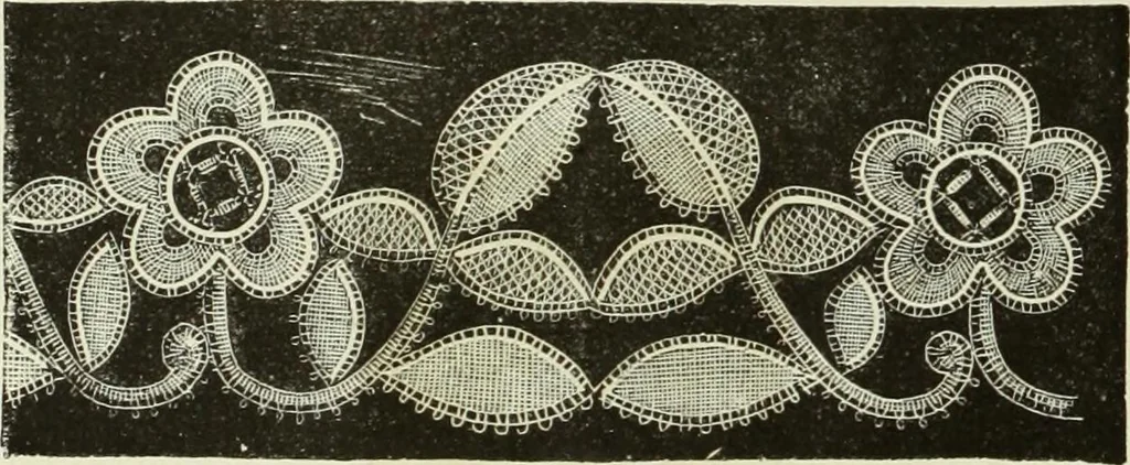 An illustration from The dictionary of needlework : an encyclopaedia of artistic, plain, and fancy needlework dealing fully with the details of all the stitches employed, the method of working, the materials used, the meaning of technical terms, and, where necessary, tracing the origin and history of the various works described, 1882, leaf 47