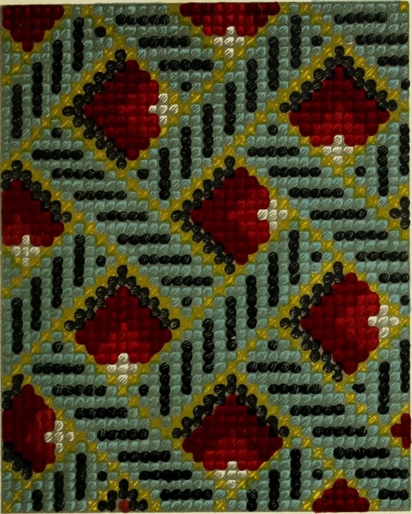 An illustration from The dictionary of needlework : an encyclopaedia of artistic, plain, and fancy needlework dealing fully with the details of all the stitches employed, the method of working, the materials used, the meaning of technical terms, and, where necessary, tracing the origin and history of the various works described, 1882, leaf 62