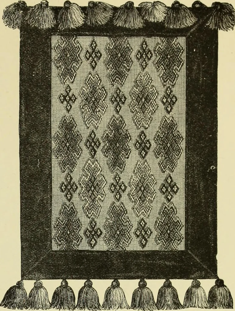 An illustration from The dictionary of needlework : an encyclopaedia of artistic, plain, and fancy needlework dealing fully with the details of all the stitches employed, the method of working, the materials used, the meaning of technical terms, and, where necessary, tracing the origin and history of the various works described, 1882, leaf 130