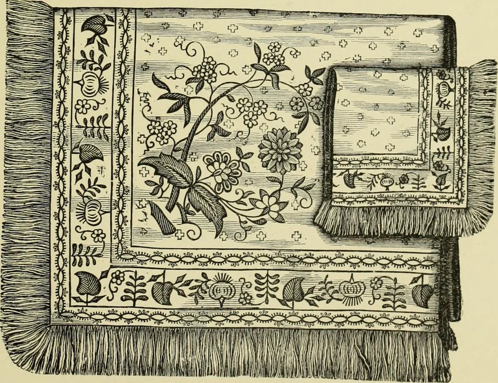 An illustration from The dictionary of needlework : an encyclopaedia of artistic, plain, and fancy needlework dealing fully with the details of all the stitches employed, the method of working, the materials used, the meaning of technical terms, and, where necessary, tracing the origin and history of the various works described, 1882, leaf 132
