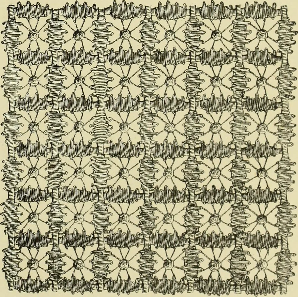 An illustration from The dictionary of needlework : an encyclopaedia of artistic, plain, and fancy needlework dealing fully with the details of all the stitches employed, the method of working, the materials used, the meaning of technical terms, and, where necessary, tracing the origin and history of the various works described, 1882, leaf 158