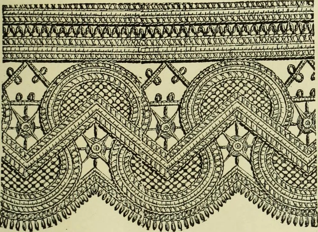 An illustration from The dictionary of needlework : an encyclopaedia of artistic, plain, and fancy needlework dealing fully with the details of all the stitches employed, the method of working, the materials used, the meaning of technical terms, and, where necessary, tracing the origin and history of the various works described, 1882, leaf 50