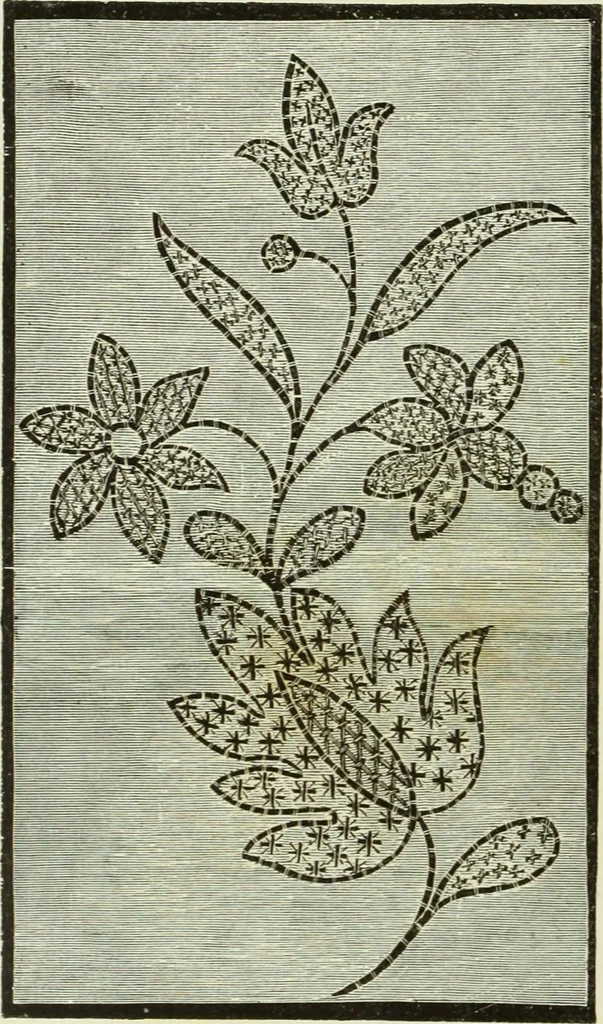 An illustration from The dictionary of needlework : an encyclopaedia of artistic, plain, and fancy needlework dealing fully with the details of all the stitches employed, the method of working, the materials used, the meaning of technical terms, and, where necessary, tracing the origin and history of the various works described, 1882, leaf 67