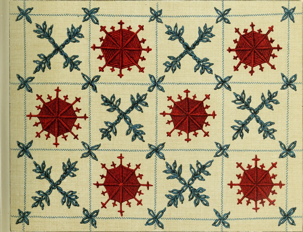 An illustration from The dictionary of needlework : an encyclopaedia of artistic, plain, and fancy needlework dealing fully with the details of all the stitches employed, the method of working, the materials used, the meaning of technical terms, and, where necessary, tracing the origin and history of the various works described, 1882, leaf 76
