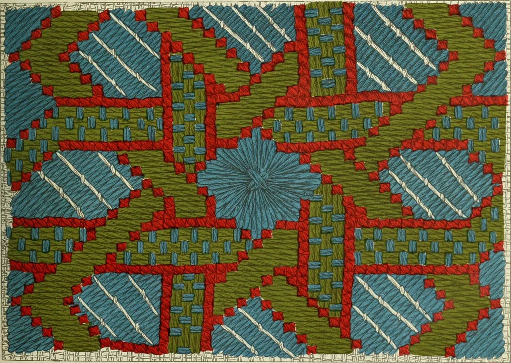 An illustration from The dictionary of needlework : an encyclopaedia of artistic, plain, and fancy needlework dealing fully with the details of all the stitches employed, the method of working, the materials used, the meaning of technical terms, and, where necessary, tracing the origin and history of the various works described, 1882, leaf 94
