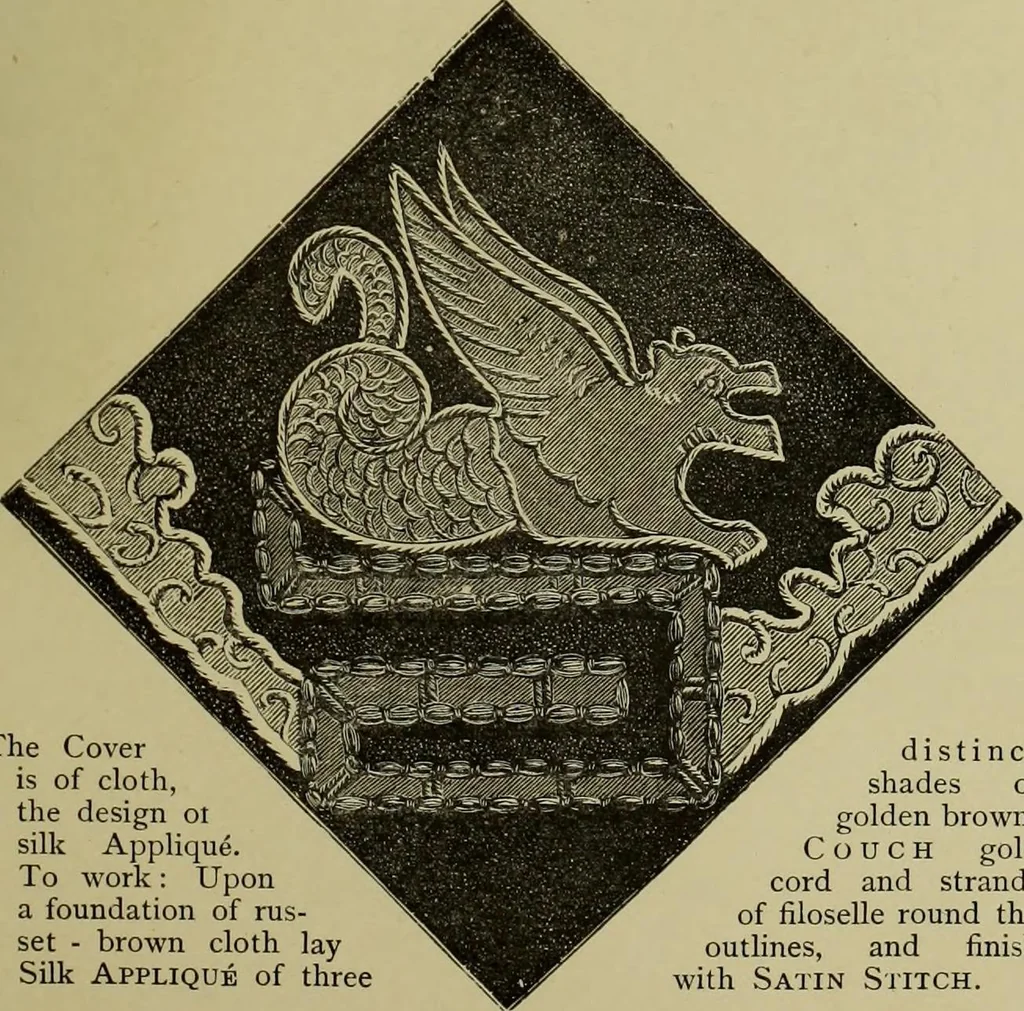 An illustration from The dictionary of needlework : an encyclopaedia of artistic, plain, and fancy needlework dealing fully with the details of all the stitches employed, the method of working, the materials used, the meaning of technical terms, and, where necessary, tracing the origin and history of the various works described, 1882, leaf 103