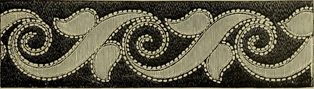 An illustration from The dictionary of needlework : an encyclopaedia of artistic, plain, and fancy needlework dealing fully with the details of all the stitches employed, the method of working, the materials used, the meaning of technical terms, and, where necessary, tracing the origin and history of the various works described, 1882, leaf 105