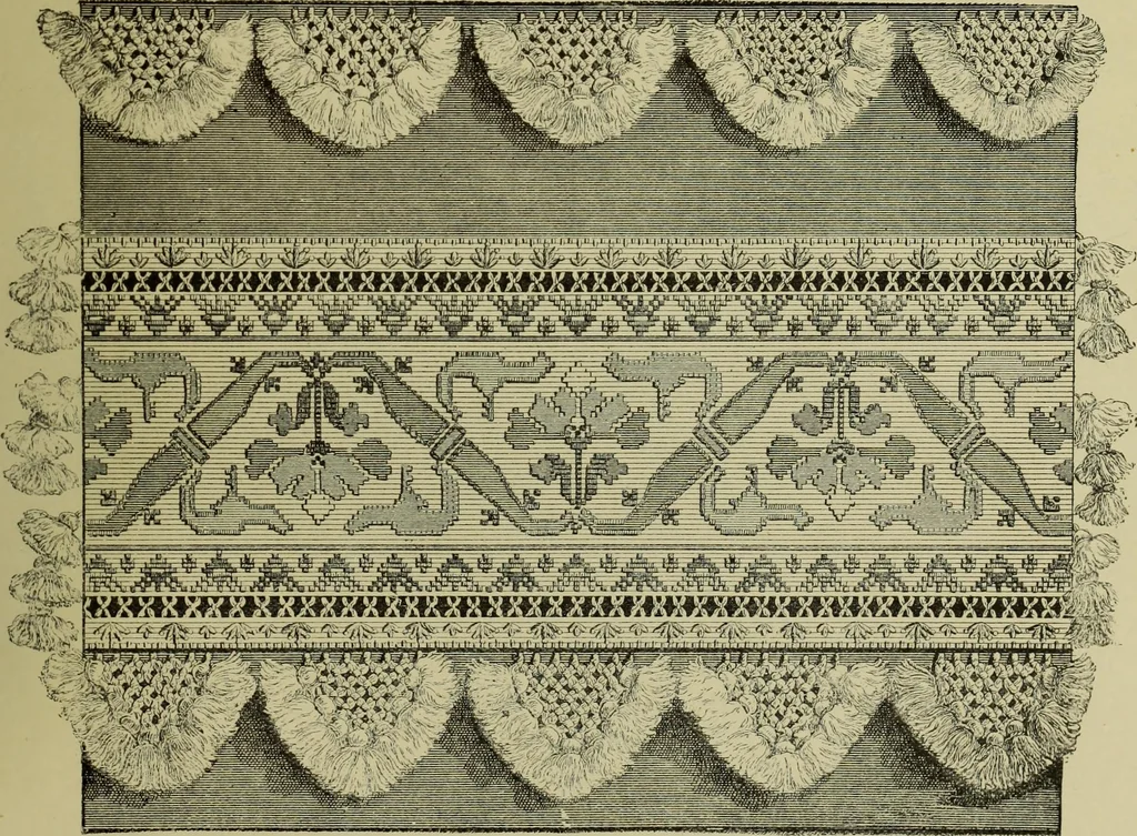 An illustration from The dictionary of needlework : an encyclopaedia of artistic, plain, and fancy needlework dealing fully with the details of all the stitches employed, the method of working, the materials used, the meaning of technical terms, and, where necessary, tracing the origin and history of the various works described, 1882, leaf 109