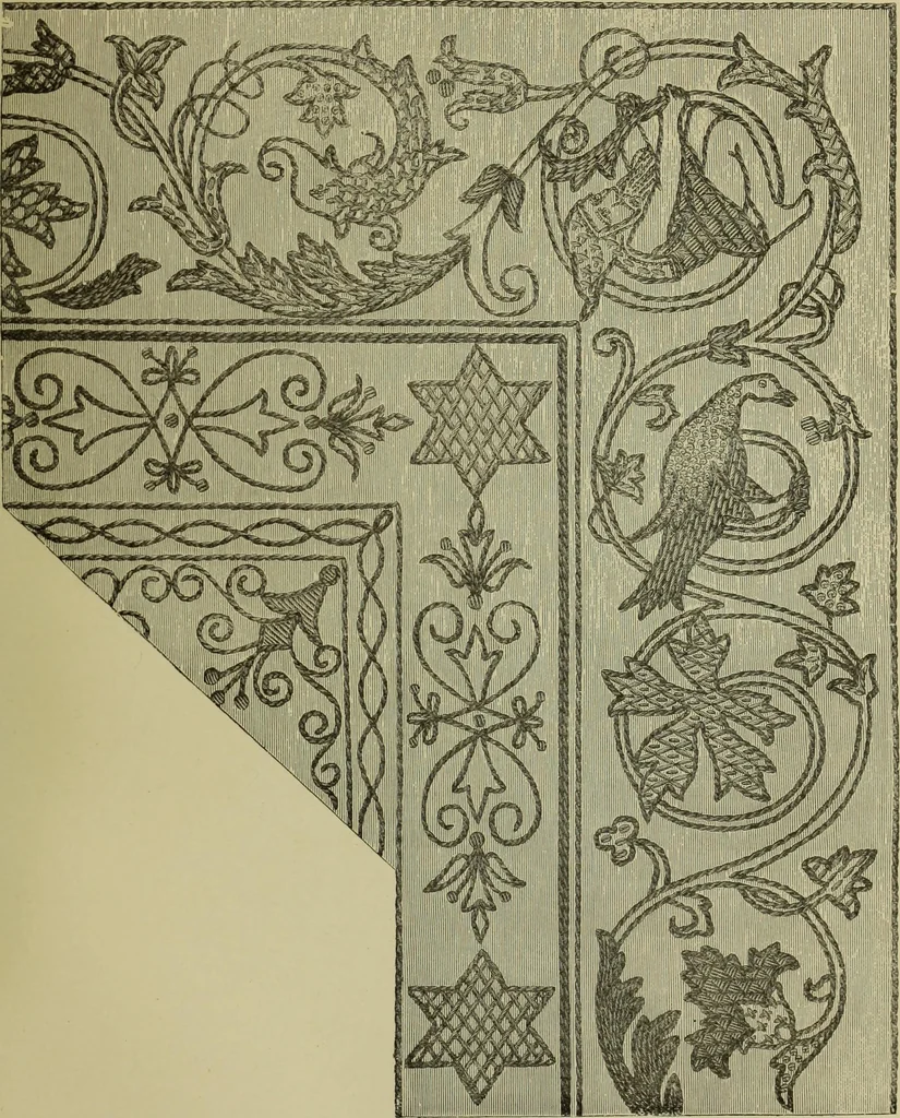 An illustration from The dictionary of needlework : an encyclopaedia of artistic, plain, and fancy needlework dealing fully with the details of all the stitches employed, the method of working, the materials used, the meaning of technical terms, and, where necessary, tracing the origin and history of the various works described, 1882, leaf 111