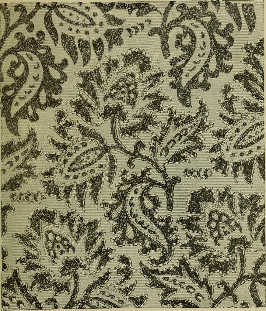 An illustration from The dictionary of needlework : an encyclopaedia of artistic, plain, and fancy needlework dealing fully with the details of all the stitches employed, the method of working, the materials used, the meaning of technical terms, and, where necessary, tracing the origin and history of the various works described, 1882, leaf 115