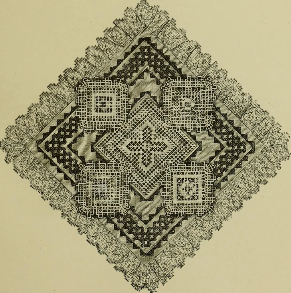 An illustration from The dictionary of needlework : an encyclopaedia of artistic, plain, and fancy needlework dealing fully with the details of all the stitches employed, the method of working, the materials used, the meaning of technical terms, and, where necessary, tracing the origin and history of the various works described, 1882, leaf 135