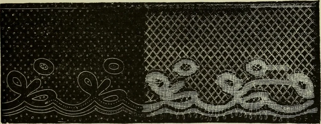 An illustration from The dictionary of needlework : an encyclopaedia of artistic, plain, and fancy needlework dealing fully with the details of all the stitches employed, the method of working, the materials used, the meaning of technical terms, and, where necessary, tracing the origin and history of the various works described, 1882, leaf 43