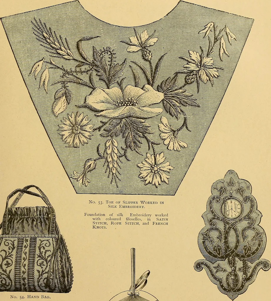 An illustration from The dictionary of needlework : an encyclopaedia of artistic, plain, and fancy needlework. Dealing fully with the details of all the stitches employed, the method of working, the materials used, the meaning of technical terms, and, where necessary, tracing the origin and history of the various works described. Illustrated with upwards of 800 wood engravings, and coloured plates. Plain sewing, textiles, dressmaking, appliances, and terms, 1885, leaf 156